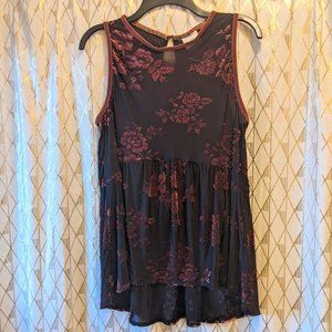 Knox Rose Demi-Sheer Floral Babydoll Blouse- Size XL